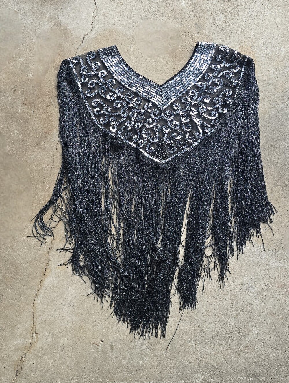 Vintage 90s Y2k Beaded Fringe Tassel Festival Collar Poncho
